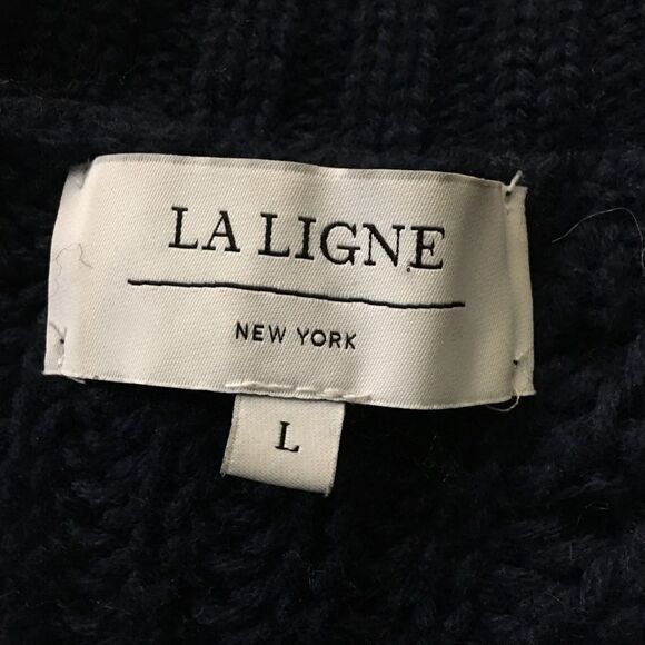 LA LIGNE Bretagne Striped Chunky Knit Wool Sweater Pullover iNAVY/CREAM  Size L - Picture 10 of 12